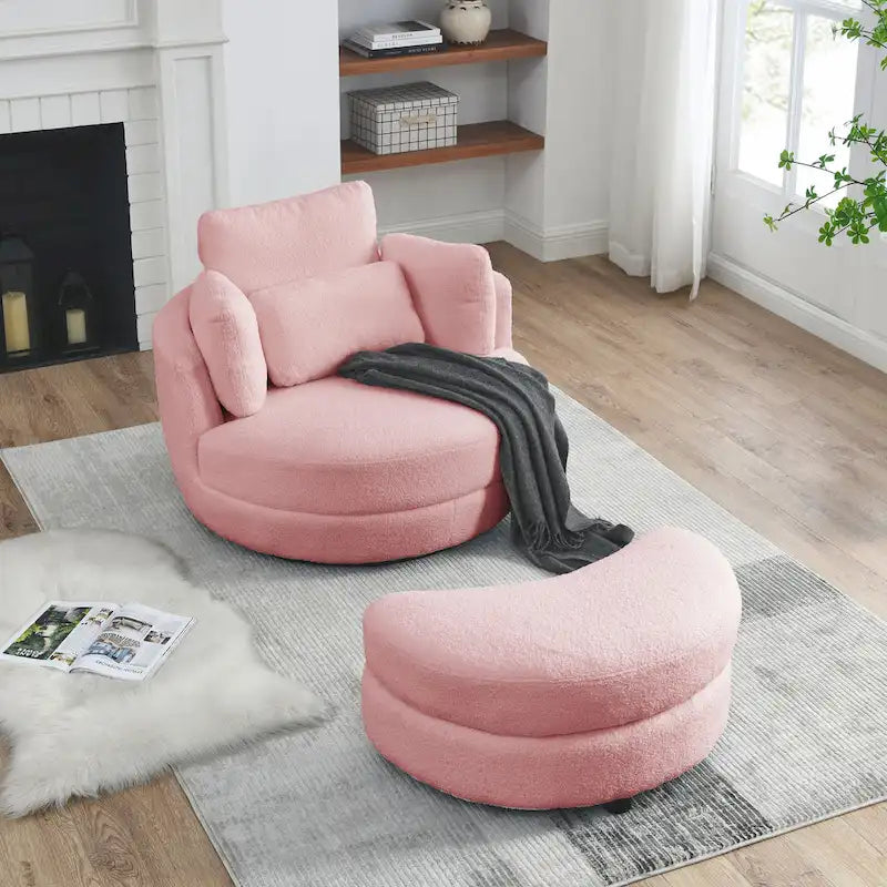 Fauteuil pivotant lune 39W avec pouf de rangement pour salon - 51 x 39 x 30.5