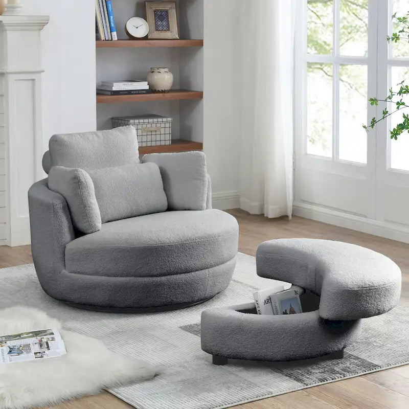 Fauteuil pivotant lune 39W avec pouf de rangement pour salon - 51 x 39 x 30.5