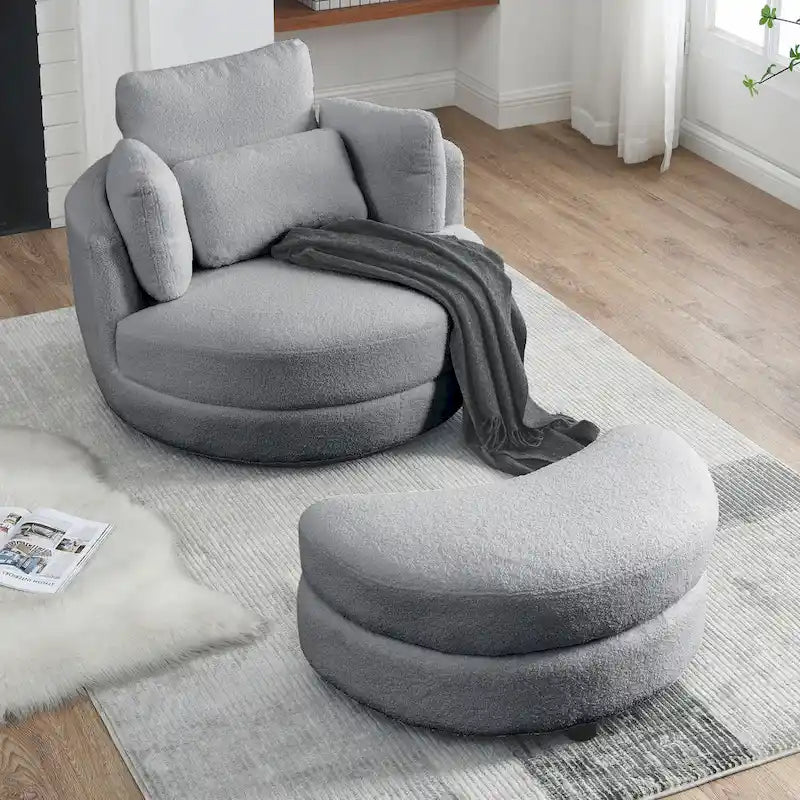 Fauteuil pivotant lune 39W avec pouf de rangement pour salon - 51 x 39 x 30.5