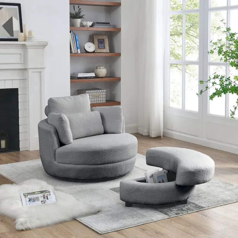 Fauteuil pivotant lune 39W avec pouf de rangement pour salon - 51 x 39 x 30.5