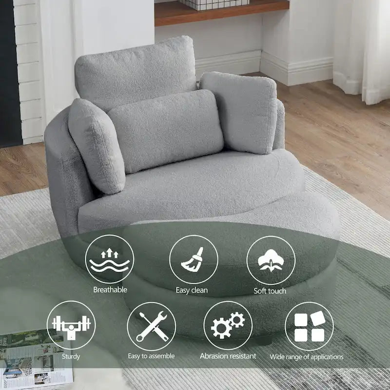 Fauteuil pivotant lune 39W avec pouf de rangement pour salon - 51 x 39 x 30.5