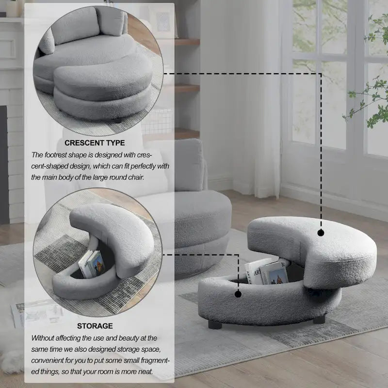 Fauteuil pivotant lune 39W avec pouf de rangement pour salon - 51 x 39 x 30.5