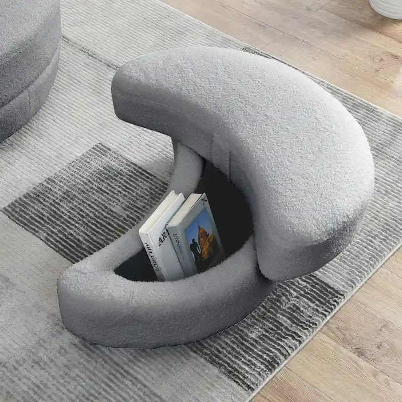 Fauteuil pivotant lune 39W avec pouf de rangement pour salon - 51 x 39 x 30.5