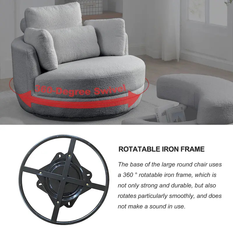 Fauteuil pivotant lune 39W avec pouf de rangement pour salon - 51 x 39 x 30.5