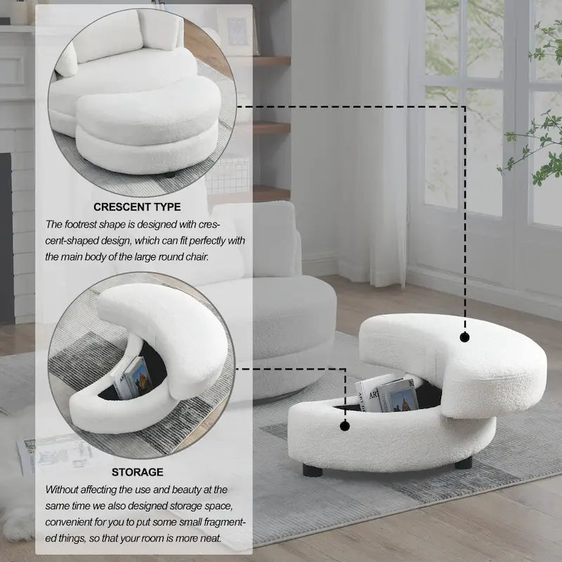 Fauteuil pivotant lune 39W avec pouf de rangement pour salon - 51 x 39 x 30.5