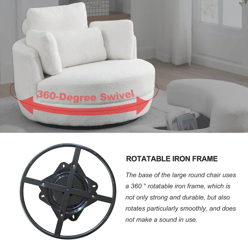 Fauteuil pivotant lune 39W avec pouf de rangement pour salon - 51 x 39 x 30.5