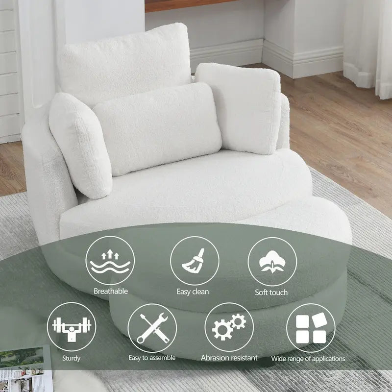 Fauteuil pivotant lune 39W avec pouf de rangement pour salon - 51 x 39 x 30.5