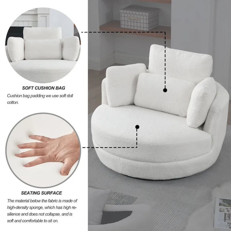 Fauteuil pivotant lune 39W avec pouf de rangement pour salon - 51 x 39 x 30.5