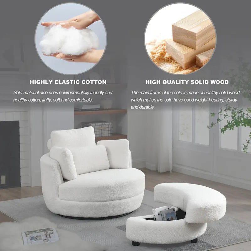 Fauteuil pivotant lune 39W avec pouf de rangement pour salon - 51 x 39 x 30.5