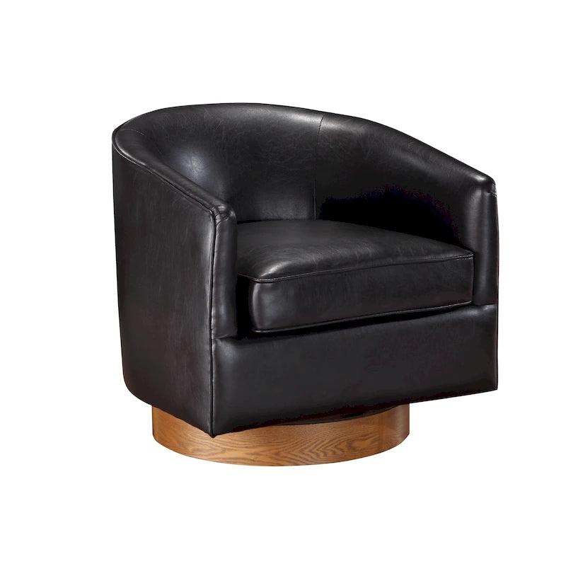 Fauteuil pivotant rond Ingram en similicuir avec base en bois par