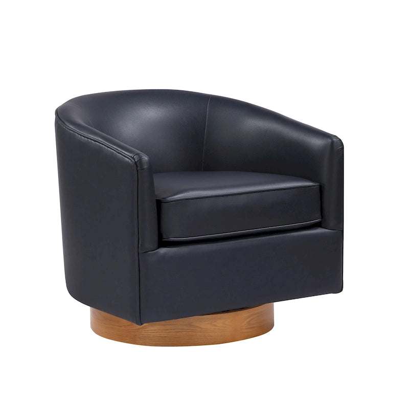 Fauteuil pivotant rond Ingram en similicuir avec base en bois par