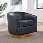 Fauteuil pivotant rond Ingram en similicuir avec base en bois par