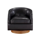 Fauteuil pivotant rond Ingram en similicuir avec base en bois par