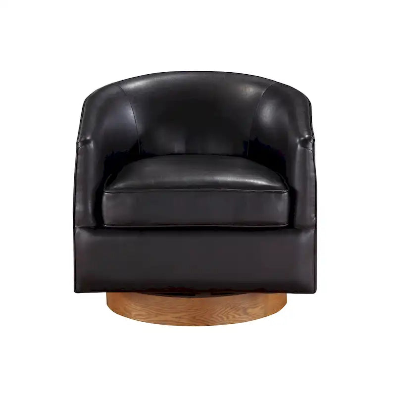 Fauteuil pivotant rond Ingram en similicuir avec base en bois par