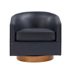 Fauteuil pivotant rond Ingram en similicuir avec base en bois par