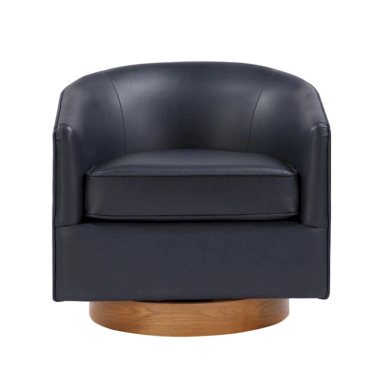 Fauteuil pivotant rond Ingram en similicuir avec base en bois par