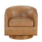Fauteuil pivotant rond Ingram en similicuir avec base en bois par