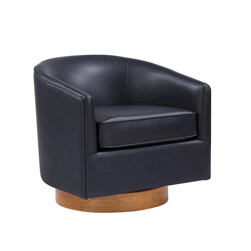Fauteuil pivotant rond Ingram en similicuir avec base en bois par