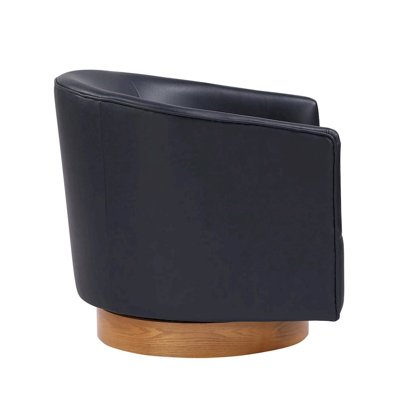 Fauteuil pivotant rond Ingram en similicuir avec base en bois par