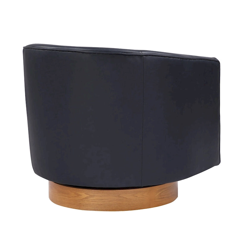 Fauteuil pivotant rond Ingram en similicuir avec base en bois par