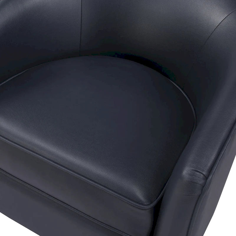 Fauteuil pivotant rond Ingram en similicuir avec base en bois par