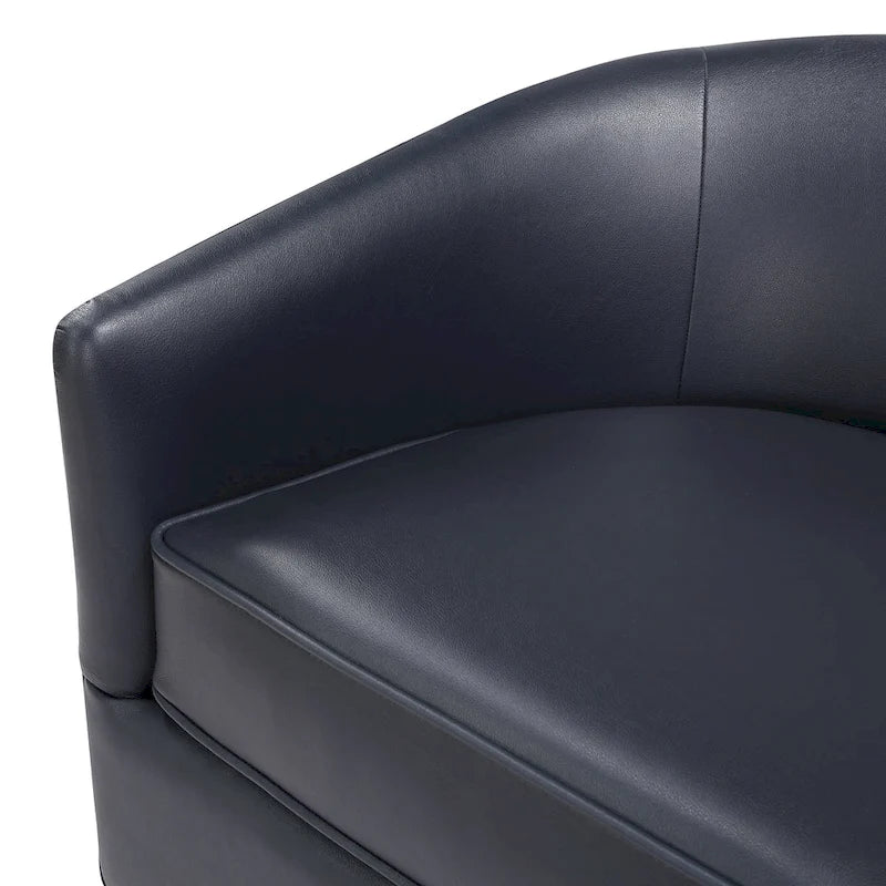 Fauteuil pivotant rond Ingram en similicuir avec base en bois par