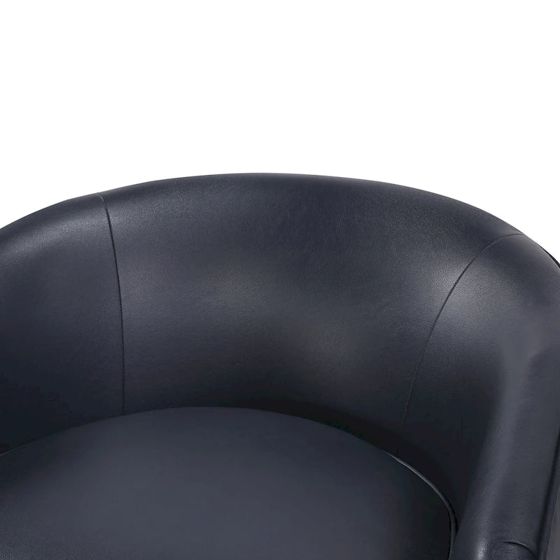 Fauteuil pivotant rond Ingram en similicuir avec base en bois par