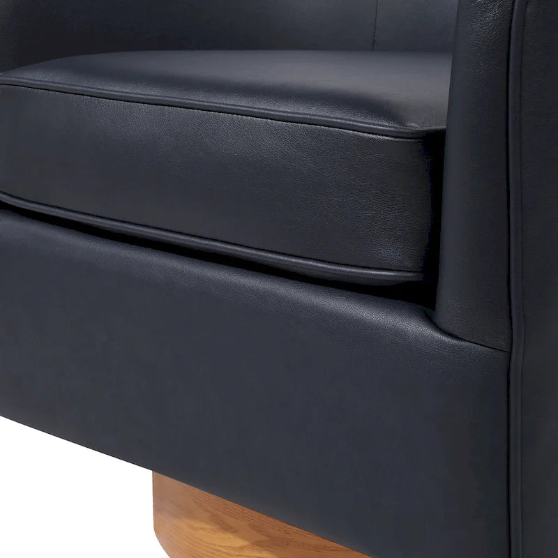 Fauteuil pivotant rond Ingram en similicuir avec base en bois par