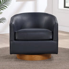 Fauteuil pivotant rond Ingram en similicuir avec base en bois par