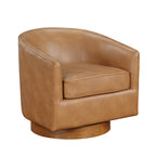 Fauteuil pivotant rond Ingram en similicuir avec base en bois par