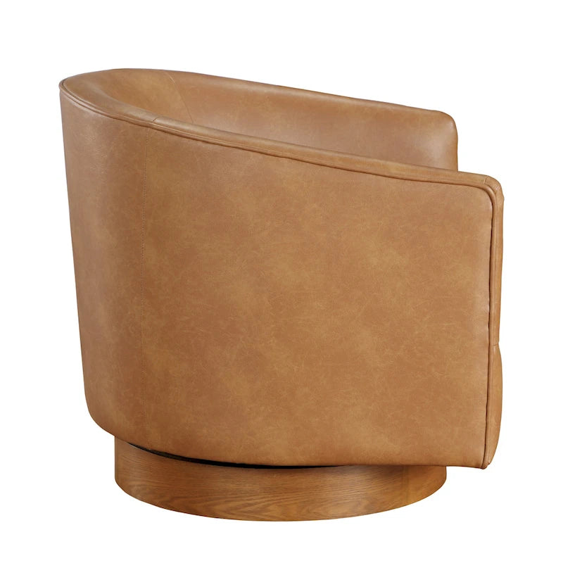 Fauteuil pivotant rond Ingram en similicuir avec base en bois par