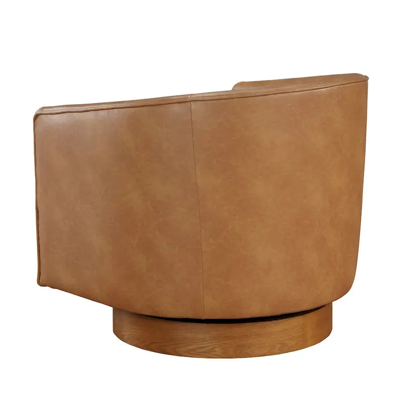 Fauteuil pivotant rond Ingram en similicuir avec base en bois par