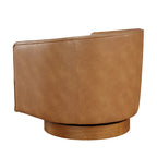 Fauteuil pivotant rond Ingram en similicuir avec base en bois par