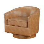 Fauteuil pivotant rond Ingram en similicuir avec base en bois par