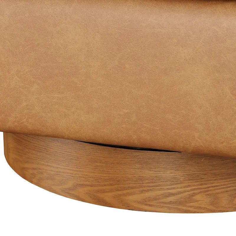 Fauteuil pivotant rond Ingram en similicuir avec base en bois par