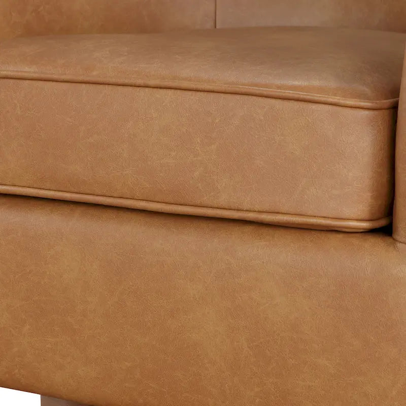 Fauteuil pivotant rond Ingram en similicuir avec base en bois par