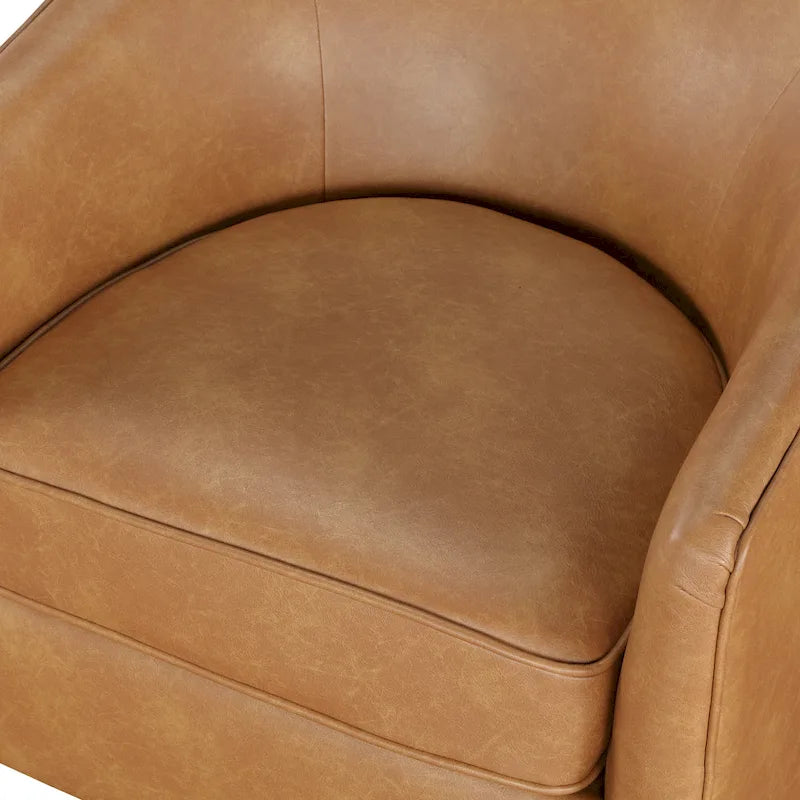 Fauteuil pivotant rond Ingram en similicuir avec base en bois par