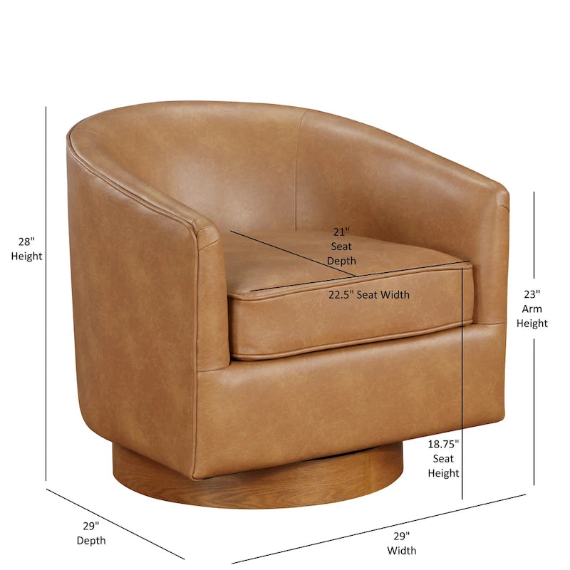 Fauteuil pivotant rond Ingram en similicuir avec base en bois par
