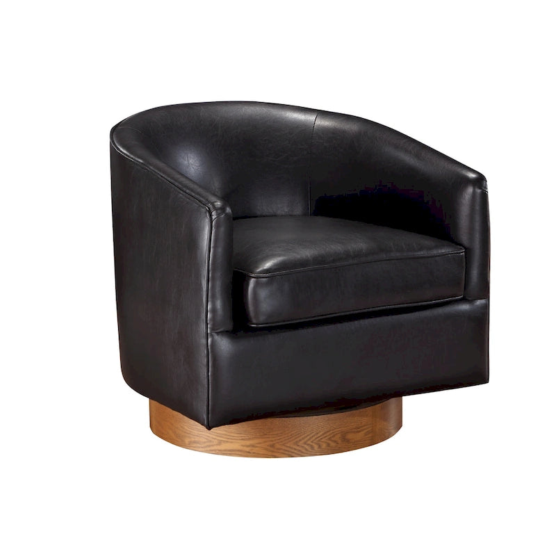 Fauteuil pivotant rond Ingram en similicuir avec base en bois par