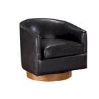 Fauteuil pivotant rond Ingram en similicuir avec base en bois par