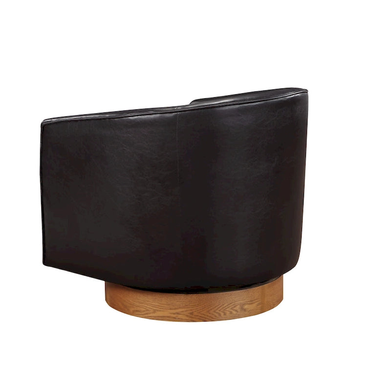 Fauteuil pivotant rond Ingram en similicuir avec base en bois par