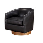 Fauteuil pivotant rond Ingram en similicuir avec base en bois par