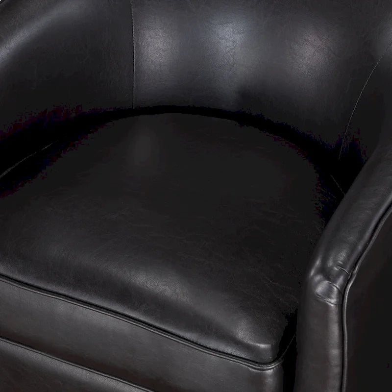 Fauteuil pivotant rond Ingram en similicuir avec base en bois par
