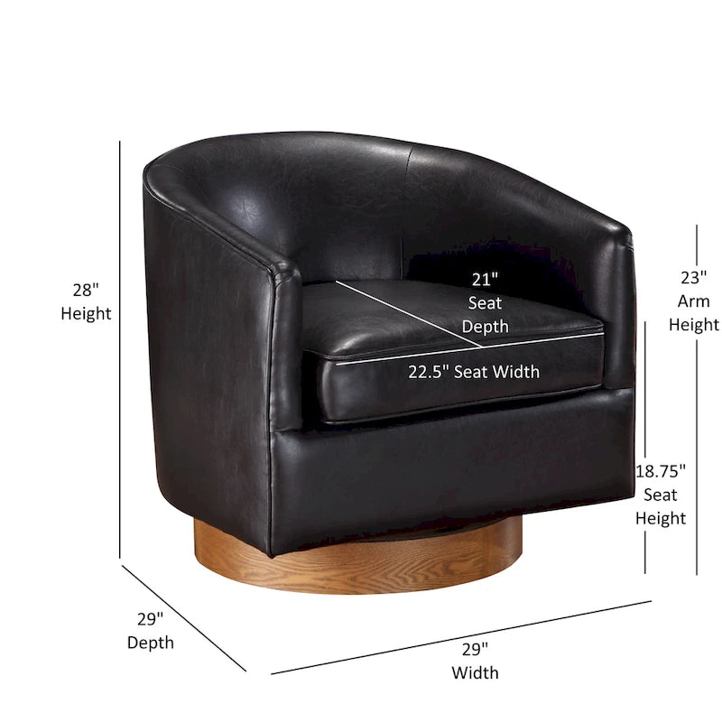 Fauteuil pivotant rond Ingram en similicuir avec base en bois par
