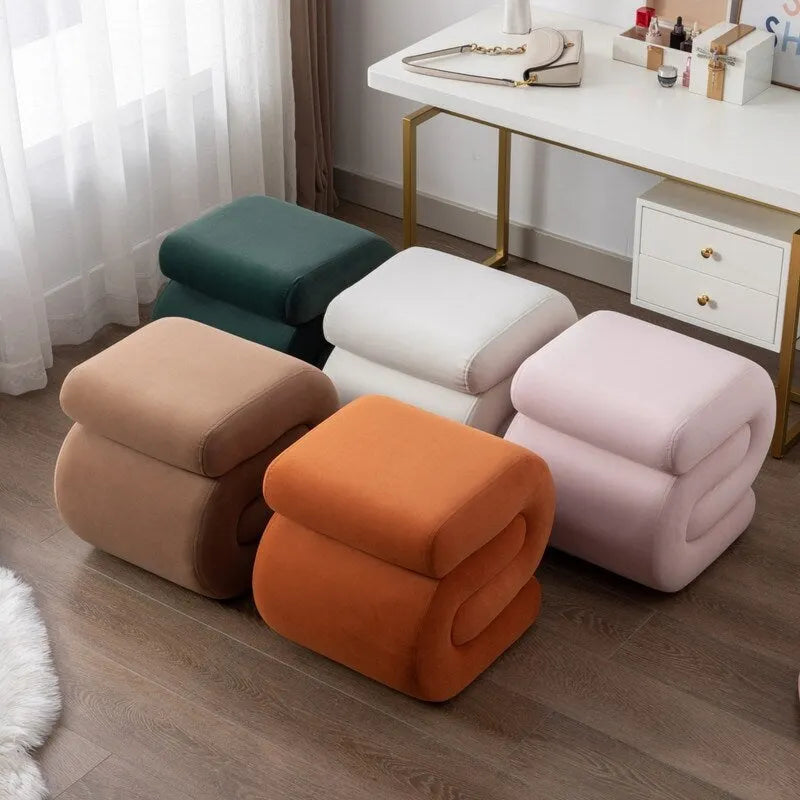Tabouret de Maquillage Repose-pieds en Velours en Forme de S