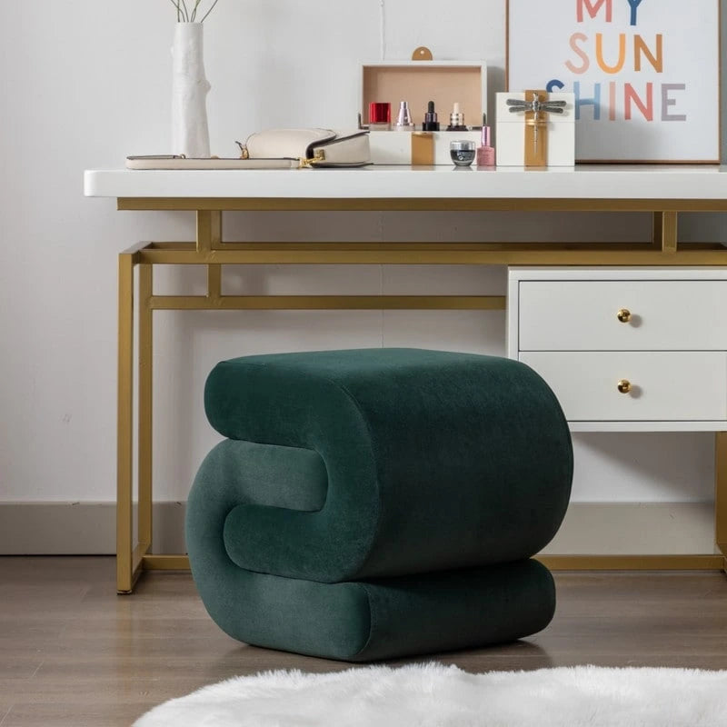 Tabouret de Maquillage Repose-pieds en Velours en Forme de S