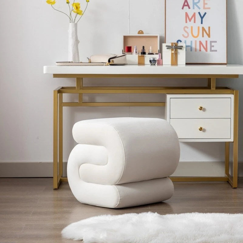 Tabouret de Maquillage Repose-pieds en Velours en Forme de S