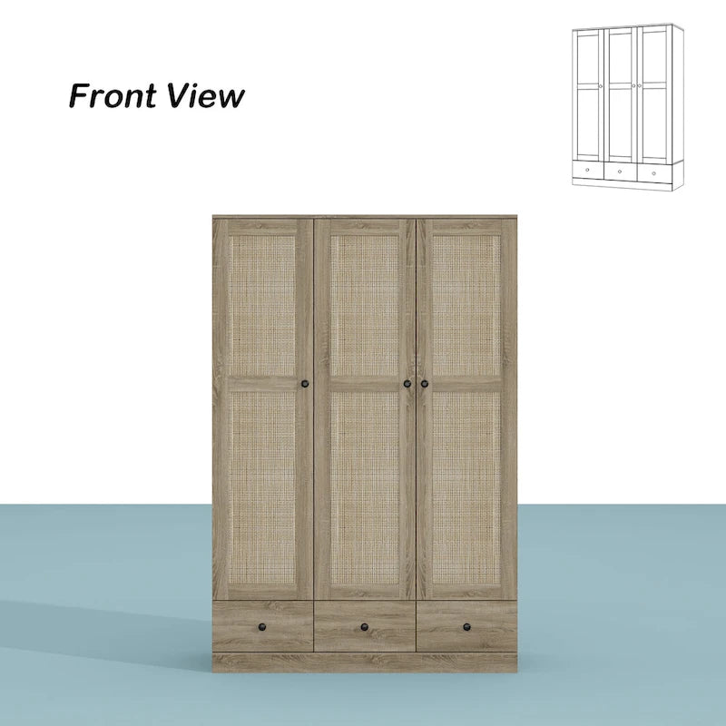 Armoire en bois au charme naturel - Design en rotin respirant Grand espace de rangement