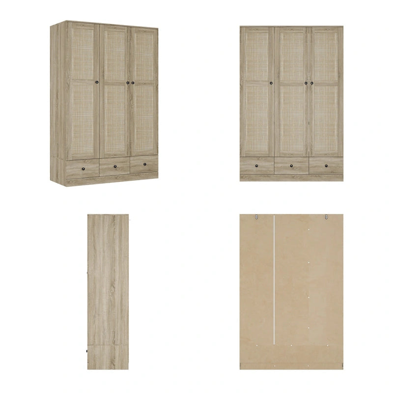 Armoire en bois au charme naturel - Design en rotin respirant Grand espace de rangement