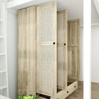 Armoire en bois au charme naturel - Design en rotin respirant Grand espace de rangement